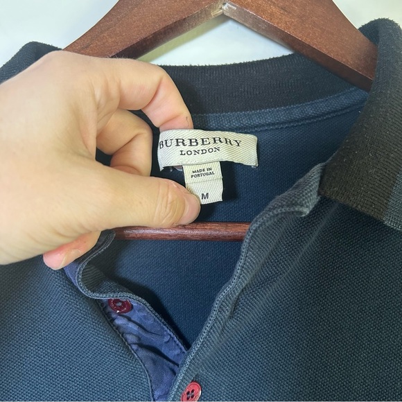 Burberry London Long Sleeve Polo Shirt Navy Blue Size Medium - Picture 3 of 4